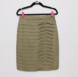 Focus 2000 Olive Green/Tan Ruched Pencil Skirt Size 4 Y2K Neutral Minimalist